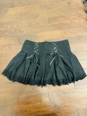 SHEIN Black Lace-Up Layered Mini Skirt